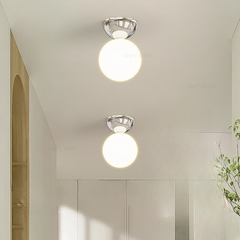 Warm White Bedroom Flush Mount Aurora Glass And Metal Ceiling Light