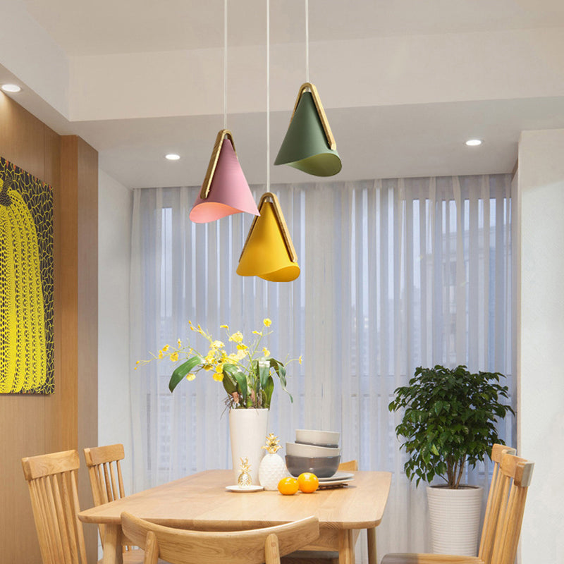 Warm Ambience Cone Metal and Wood Pendant Light