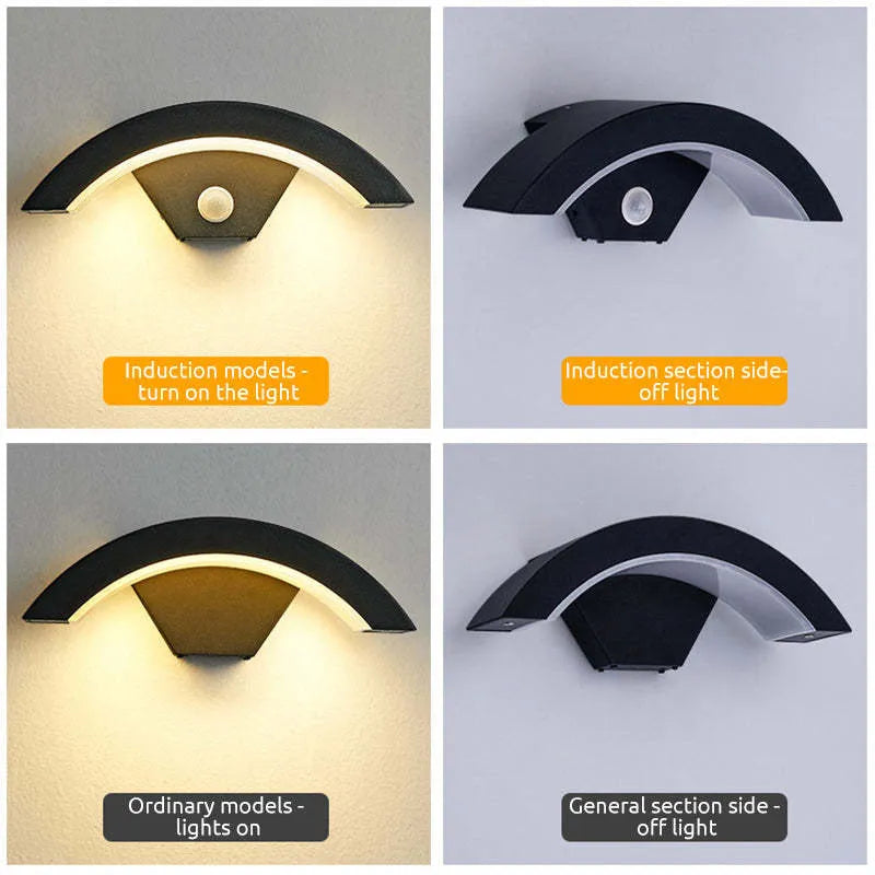 Black Outdoor Wall Light Nordic Weatherproof Arc LED
