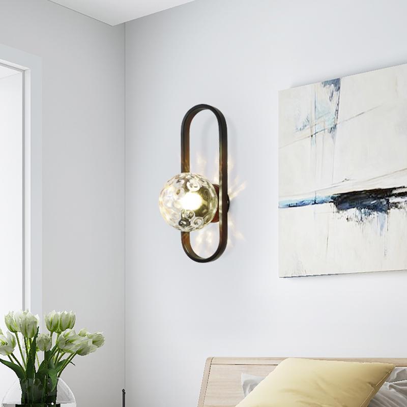 Gold And Black Metal Glass Globe Bedside Wall Lamp