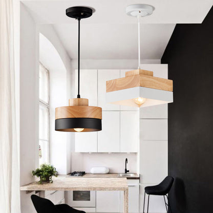 Wooden Minimalist Geometric Light Pendant For Living Rooms