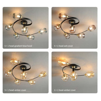Black Gold Finish Dining Room Aurora Glass Flush Mount Ceiling Light