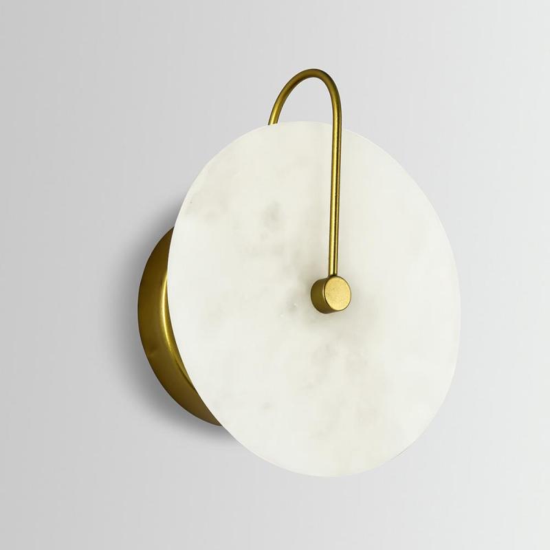 Gold And Black Finish Round Marble Bedside Wall Light