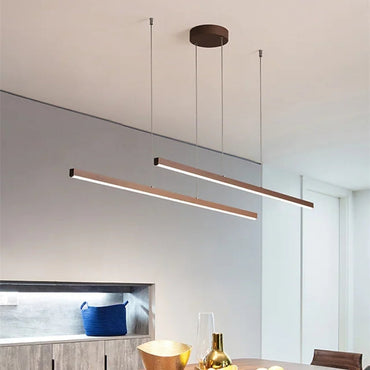 Soft Glow Minimalist Brown Double Linear Pendant Light