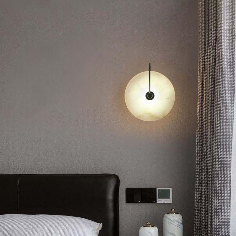 Gold And Black Finish Round Marble Bedside Wall Light
