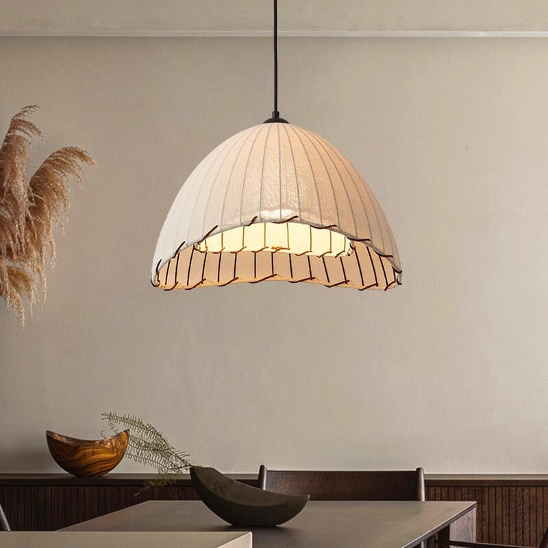 Yellow Fabric Shade Boho LED Pendant Light