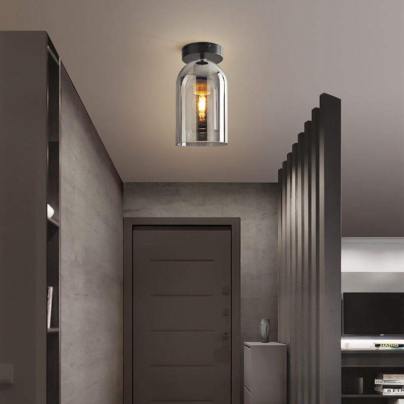 Cognac Grey Glass Semi Flush Modern Cylinder Ceiling Light