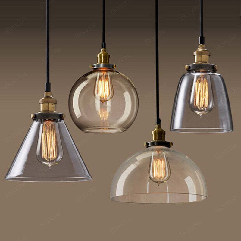 Adjustable Cord Industrial Glass Pendant Light