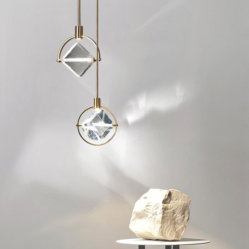 Gold Finish Geometric Crystal Pendant Light