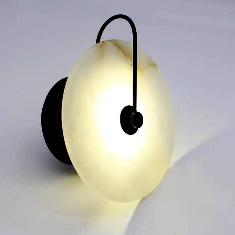 Gold And Black Finish Round Marble Bedside Wall Light