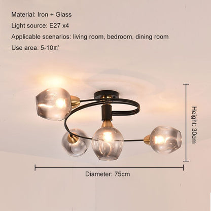 Black Gold Finish Dining Room Aurora Glass Flush Mount Ceiling Light