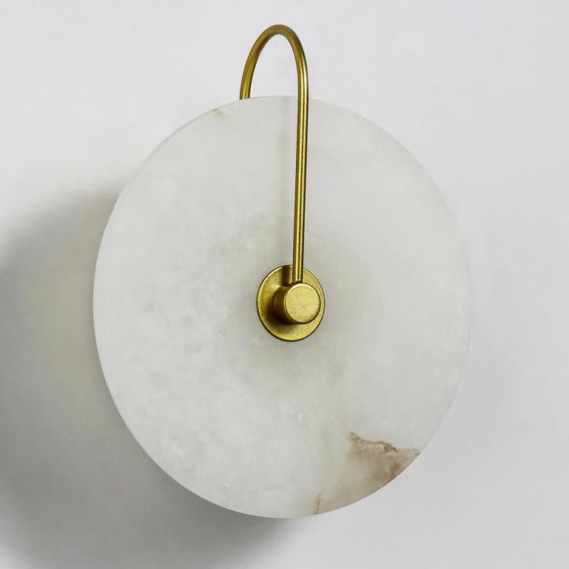 Gold And Black Finish Round Marble Bedside Wall Light