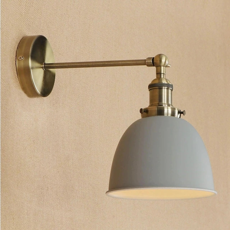 Gold Post Black White Grey Shade Vintage Hanging Wall Lamp With LED