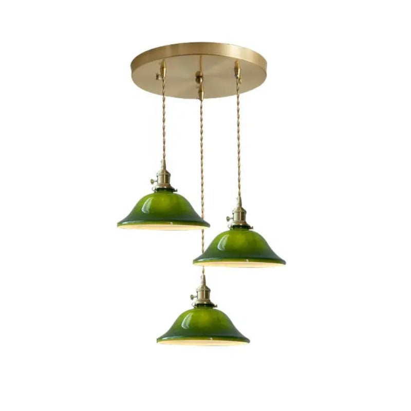 Warm Dining Ambience Green Copper Glass Pendant Light