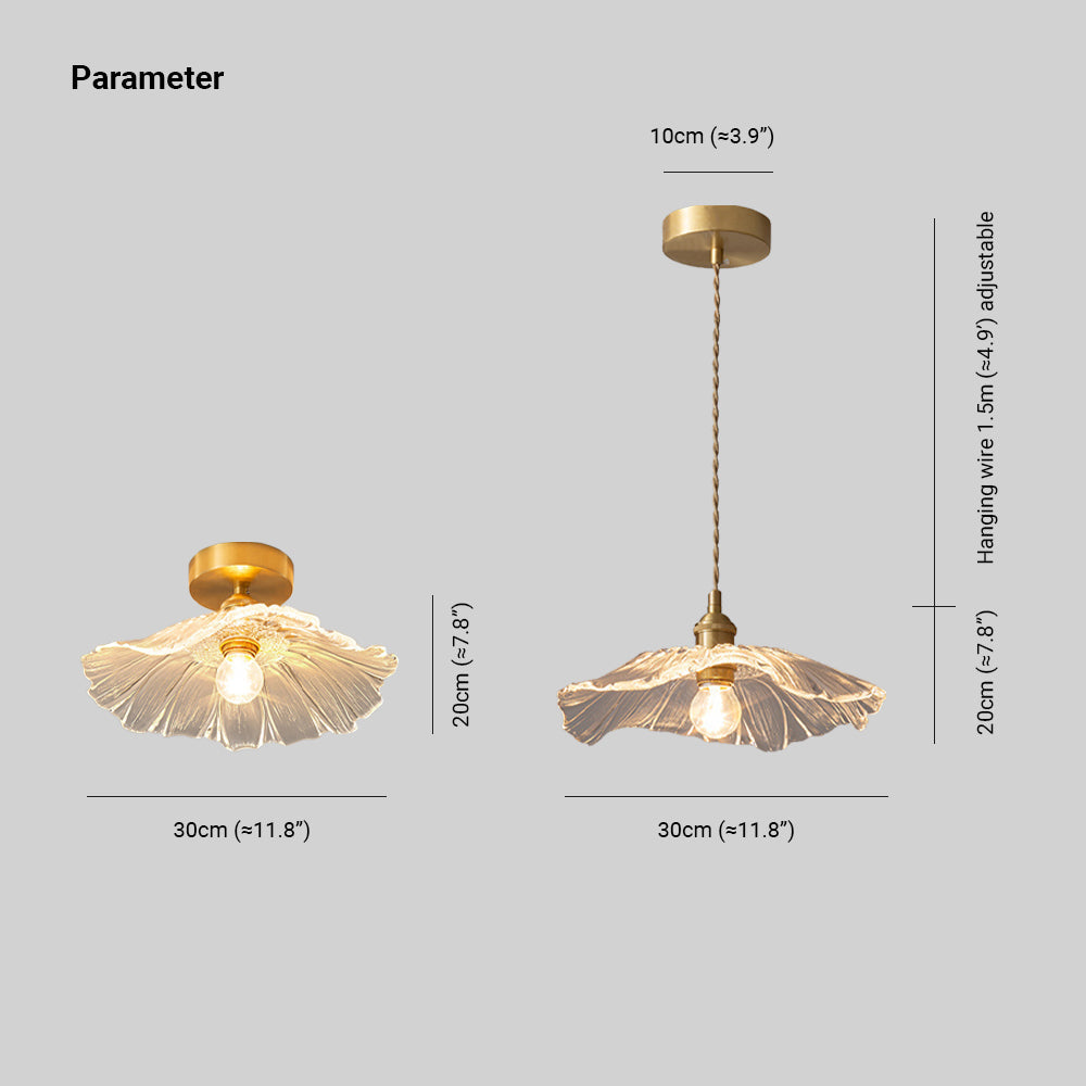 Warm Glow Petal Glass Pendant Light With Brass Accents