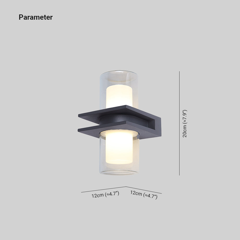 Black Metal Outdoor Wall Light Dual Head Cylindrical