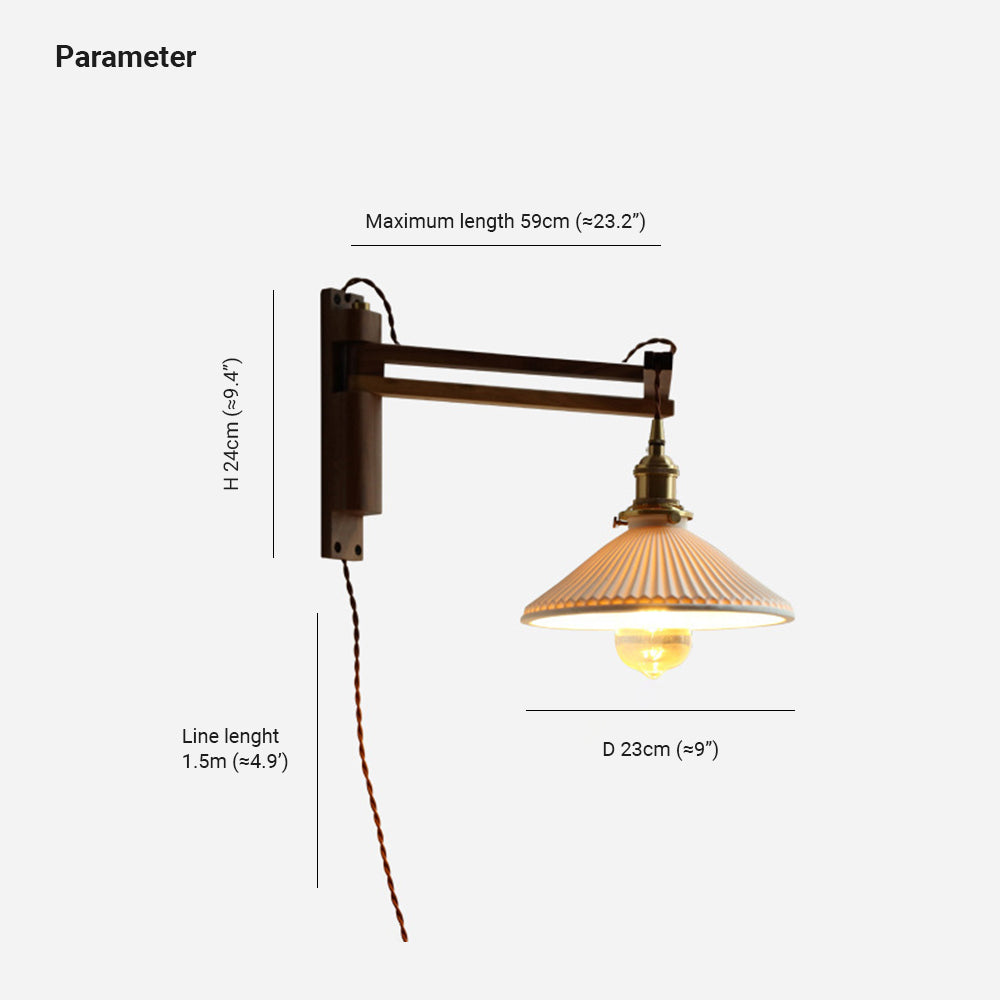 Walnut And Ceramic Vintage Dome Wall Lamp