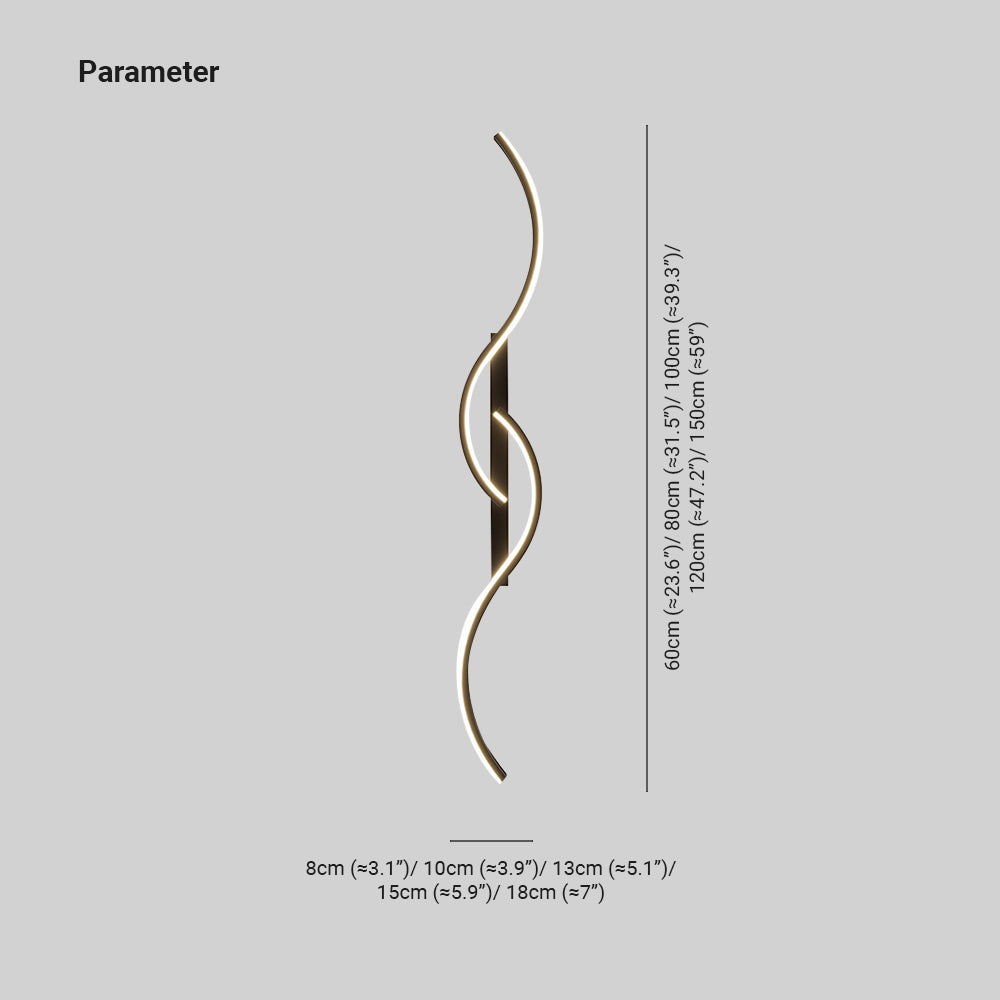 Dimmable Colour Modes Black And Gold Linear Wave Wall Lamp