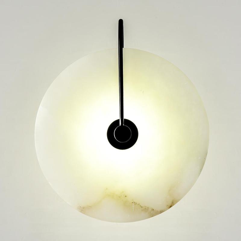Gold And Black Finish Round Marble Bedside Wall Light