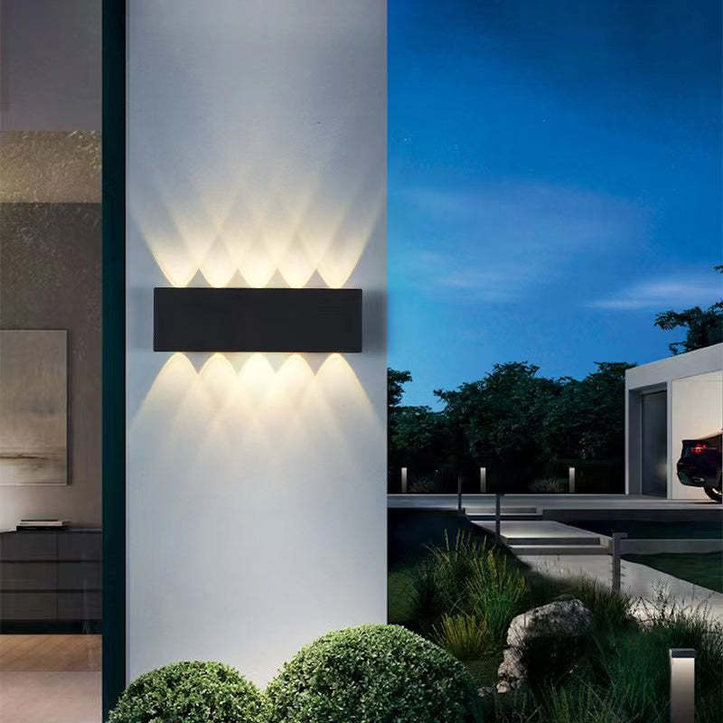Metal Black And White Waterwave Finish Rectangular Outdoor Wall Light