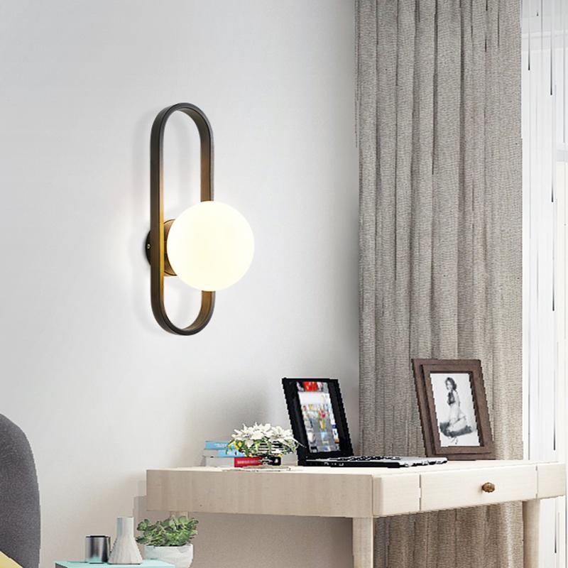 Gold And Black Metal Glass Globe Bedside Wall Lamp