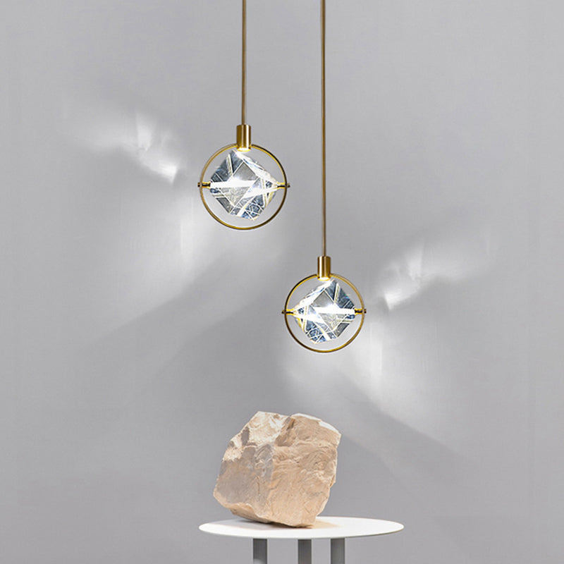 Gold Finish Geometric Crystal Pendant Light