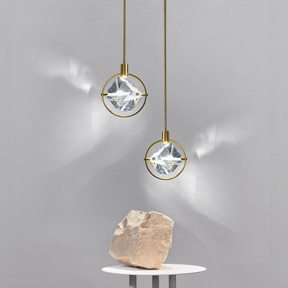 Gold Finish Geometric Crystal Pendant Light