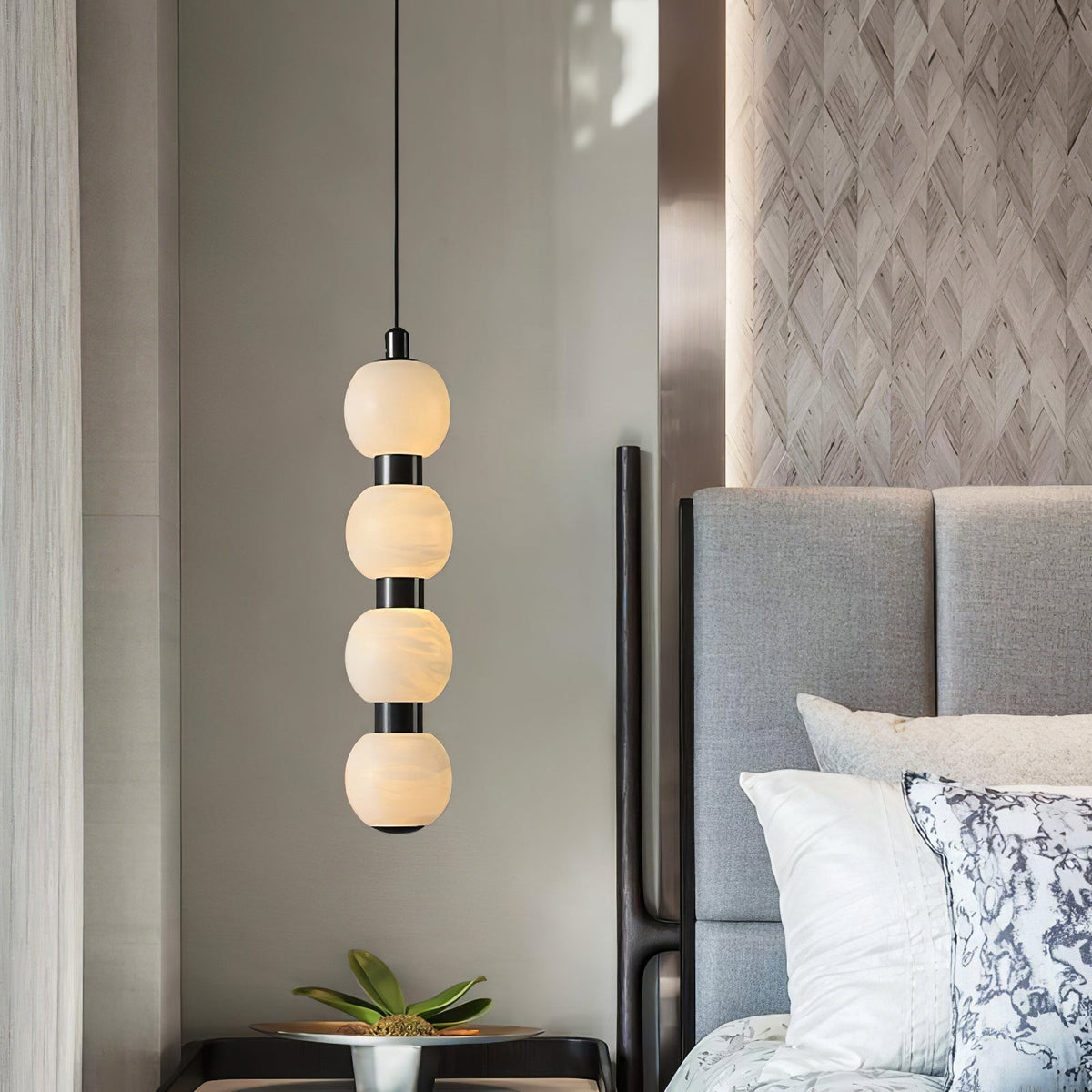 Warm Glow Alabaster Lyra Pendant Light For Stairs