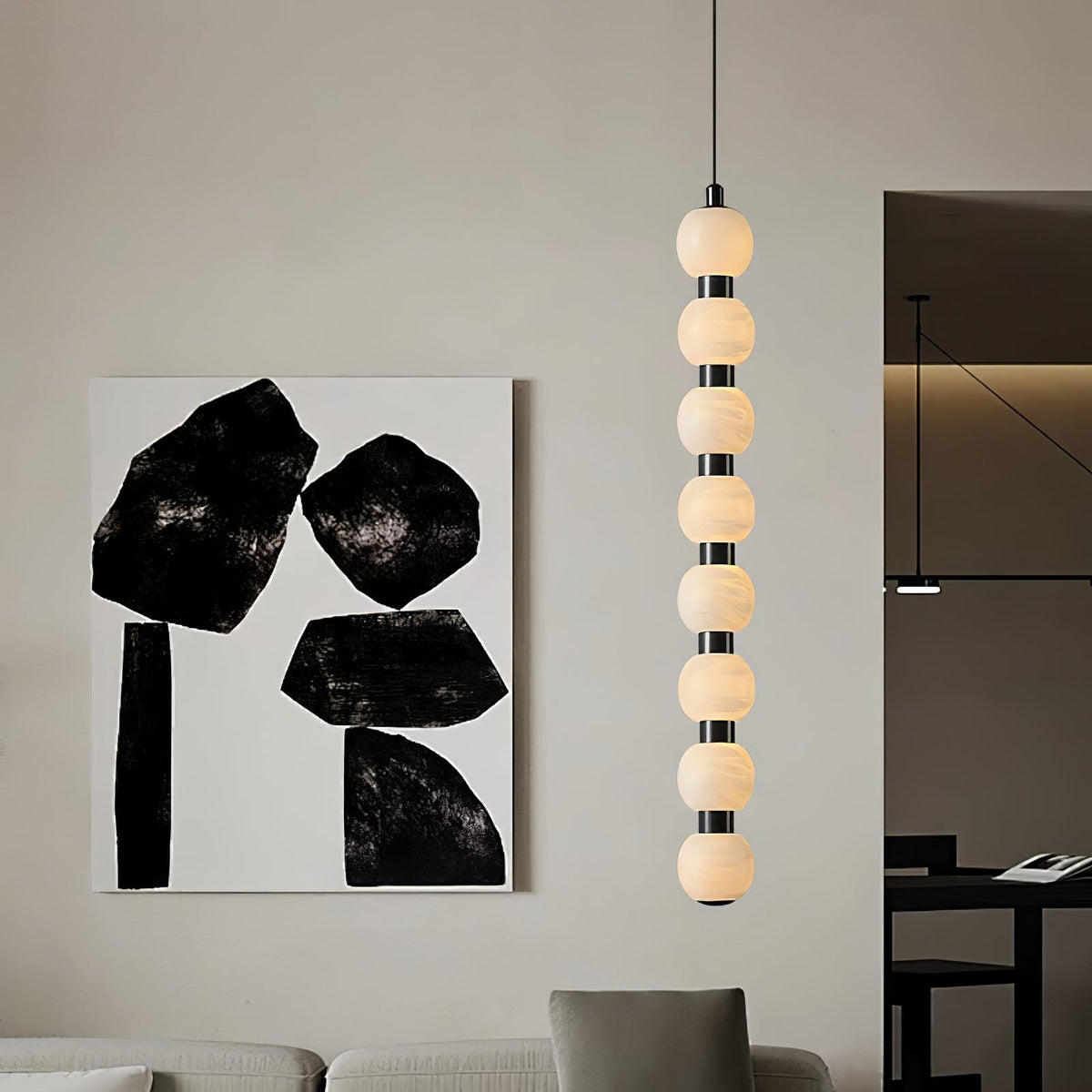 Warm Glow Alabaster Lyra Pendant Light For Stairs