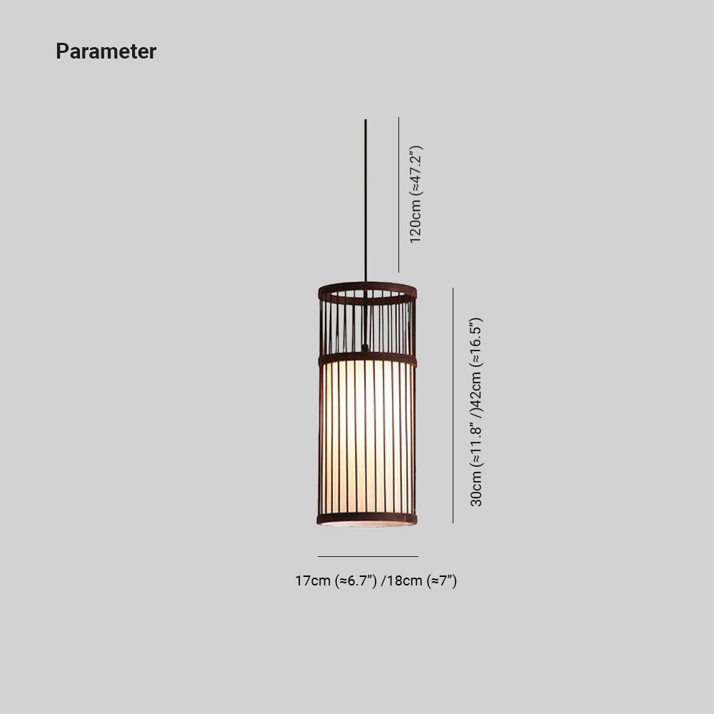 Cylinder Pendant Light Eco Friendly Coffee Wood Weave