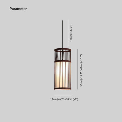 Cylinder Pendant Light Eco Friendly Coffee Wood Weave