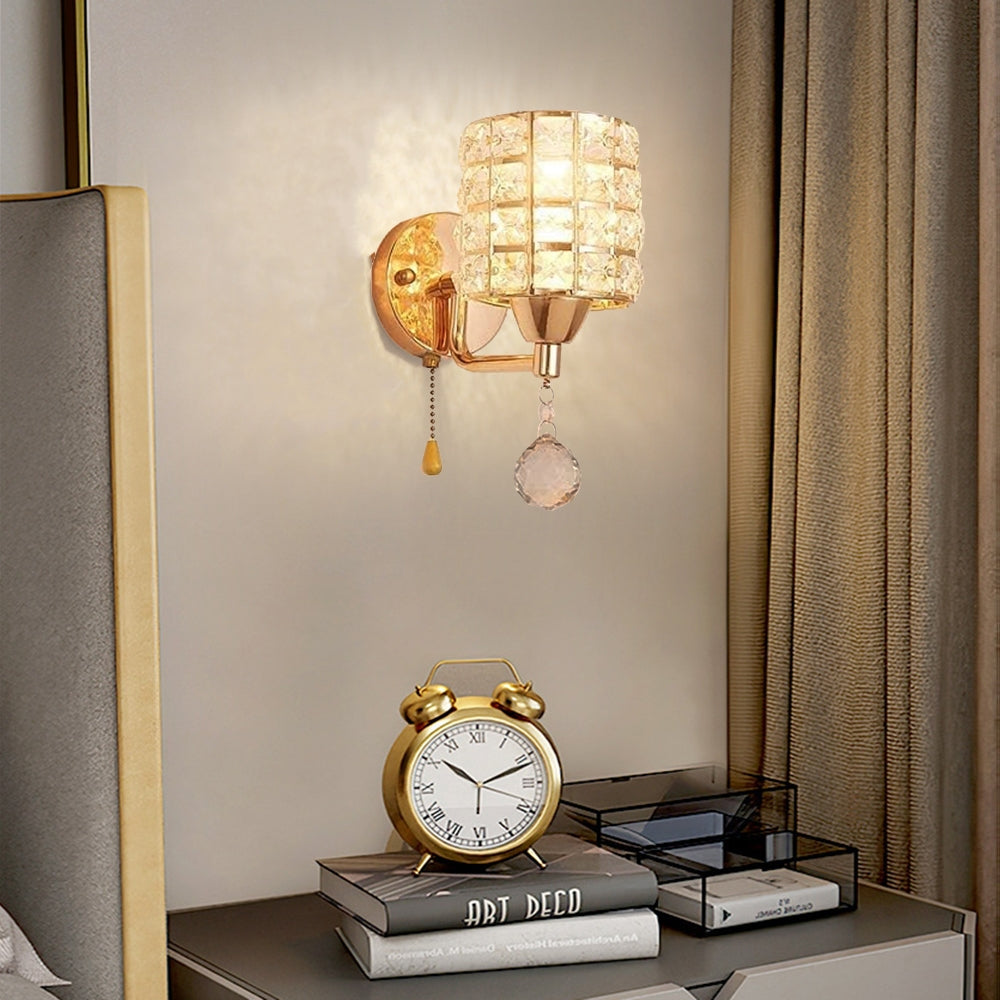 Dimmable Gold Chrome Finish Vintage Cylinder Metal Bedside Wall Lamp