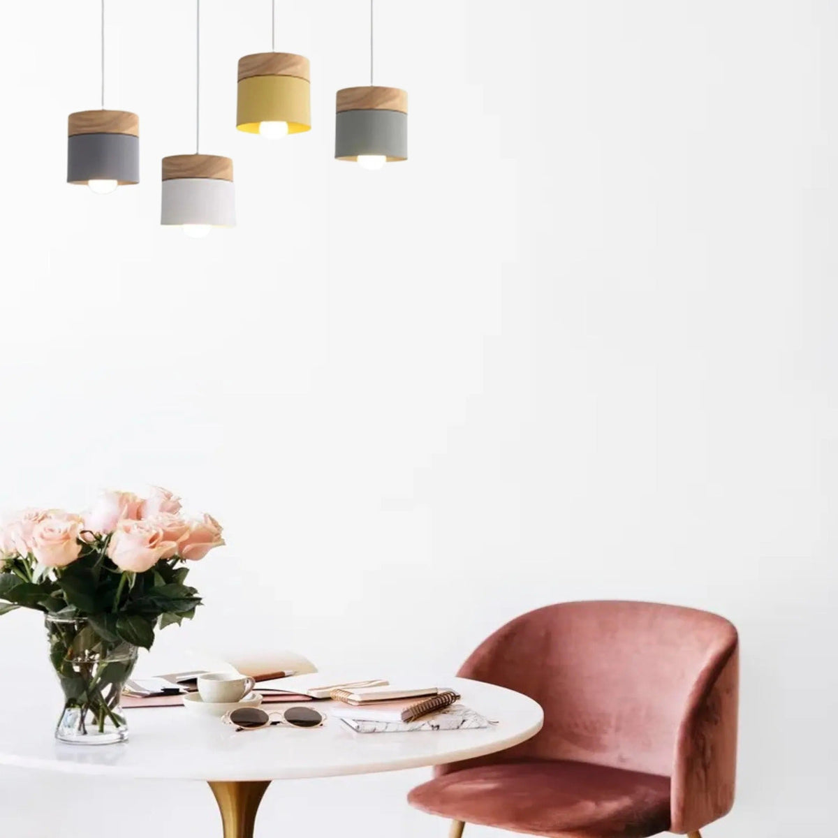Metal And Wood Warm Glow Can Shape Pendant Light