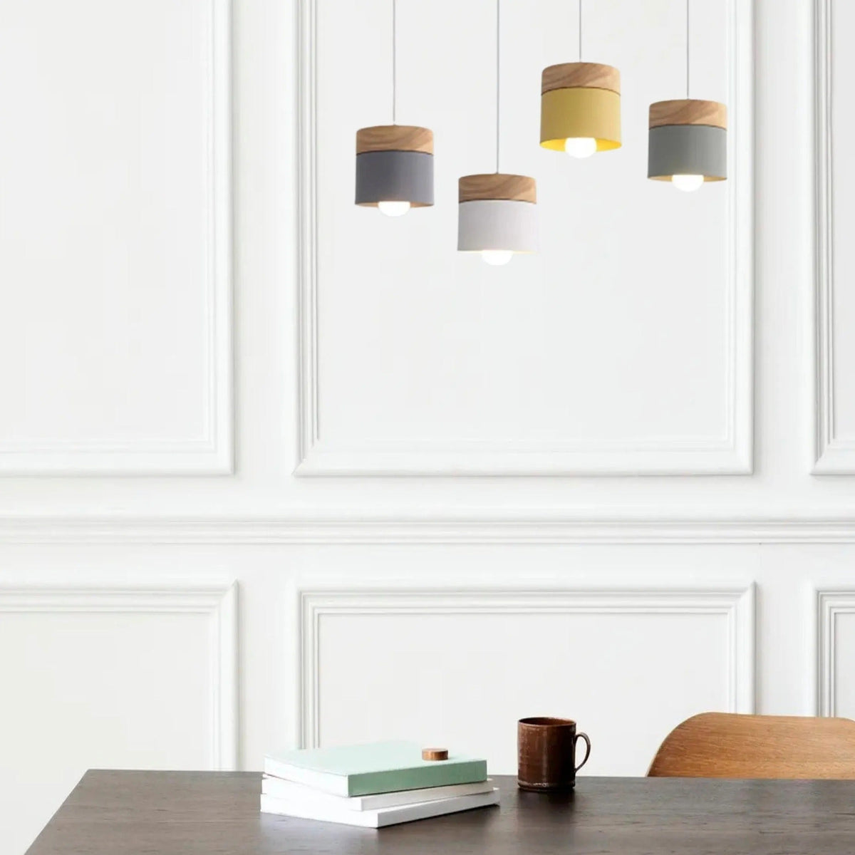 Metal And Wood Warm Glow Can Shape Pendant Light