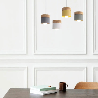 Metal And Wood Warm Glow Can Shape Pendant Light