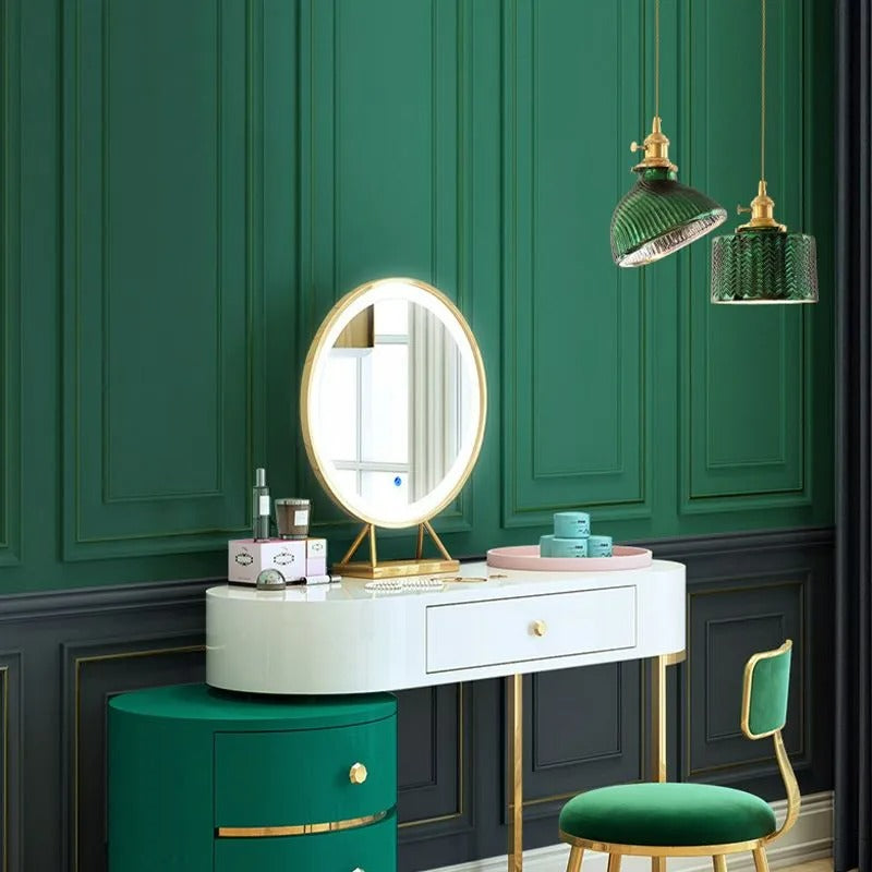 Green Glass Retro LED Pendant Light For Dining Room