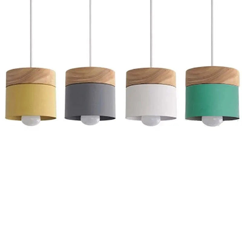 Metal And Wood Warm Glow Can Shape Pendant Light