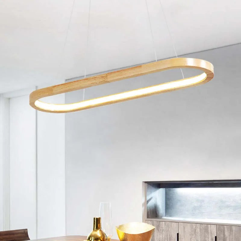 Dimmable Color Temperature Oval Wood Pendant Light