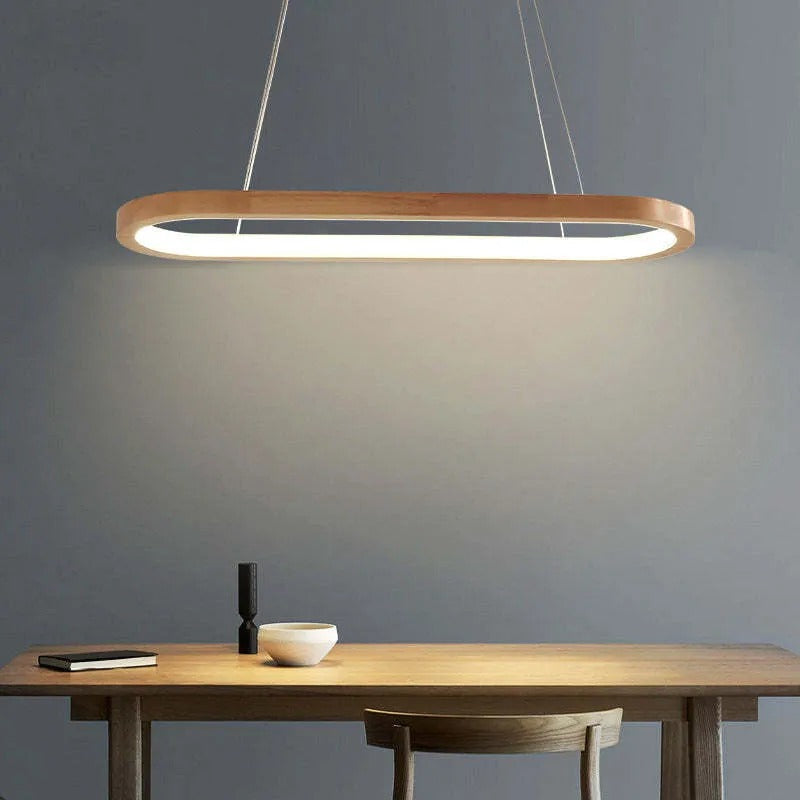 Dimmable Color Temperature Oval Wood Pendant Light