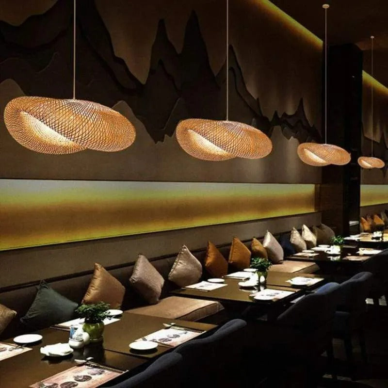 Dining Room Warm Glow Natural Bamboo Pendant Light