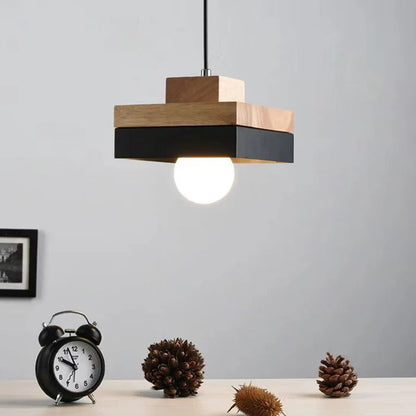 Wooden Minimalist Geometric Light Pendant For Living Rooms