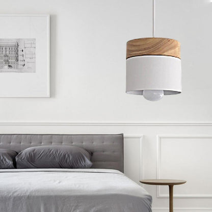 Metal And Wood Warm Glow Can Shape Pendant Light