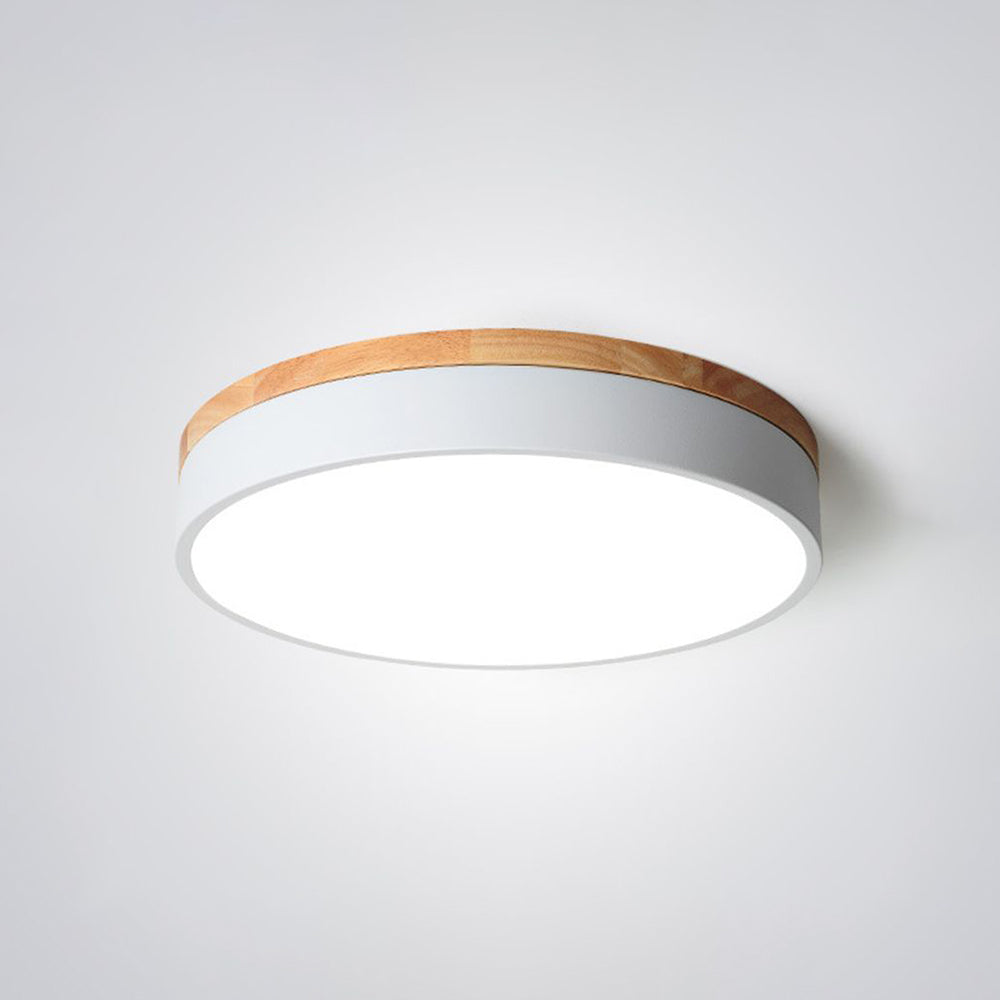 Ceiling Light With Wood Finish Nordic Round LED Flush Mount