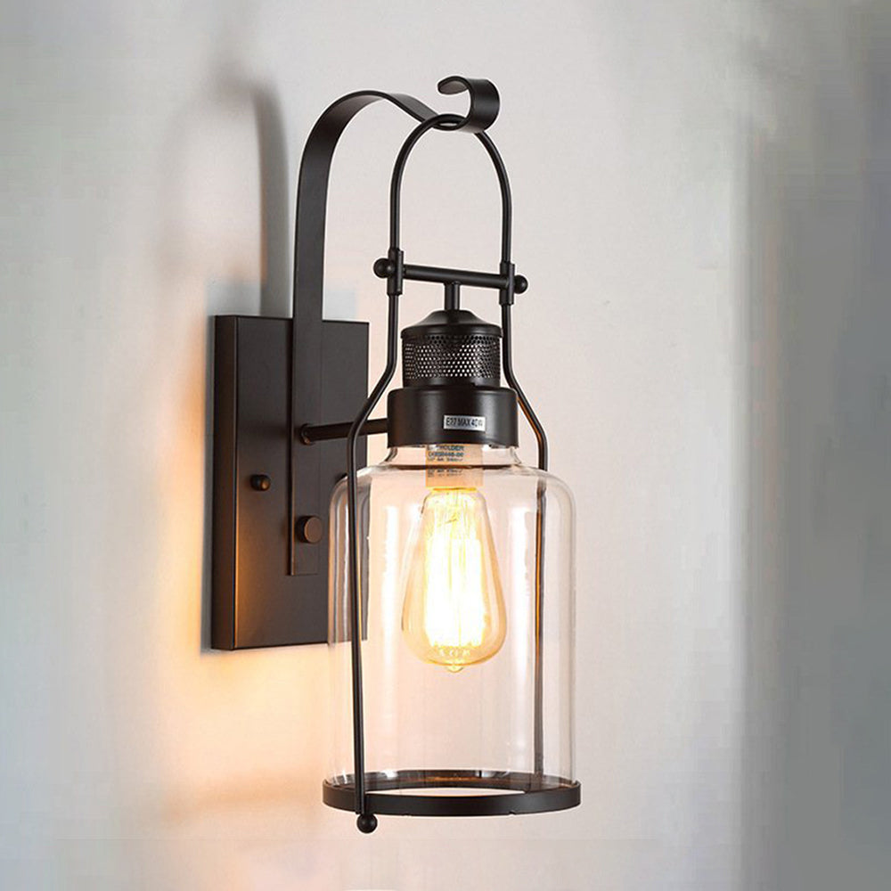 Black Rust Finish Metal and Glass Wall Light Vintage Outdoor Lantern