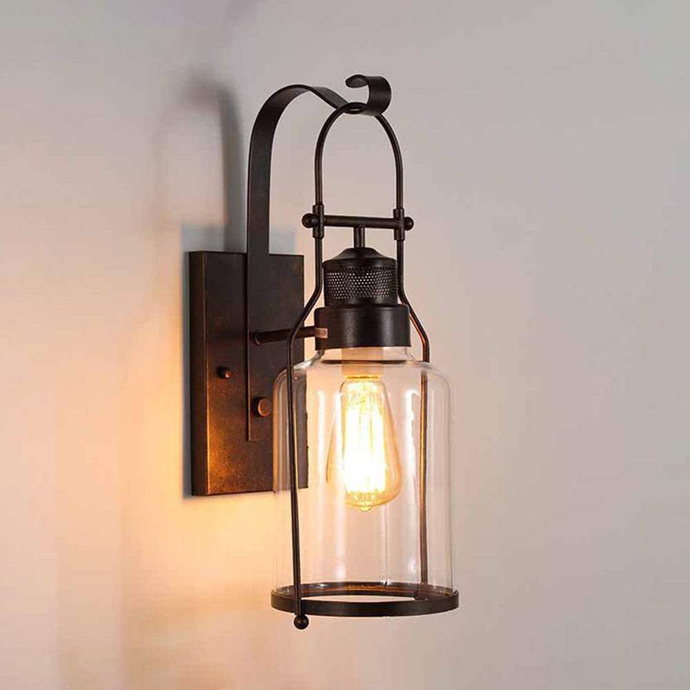 Black Rust Finish Metal and Glass Wall Light Vintage Outdoor Lantern