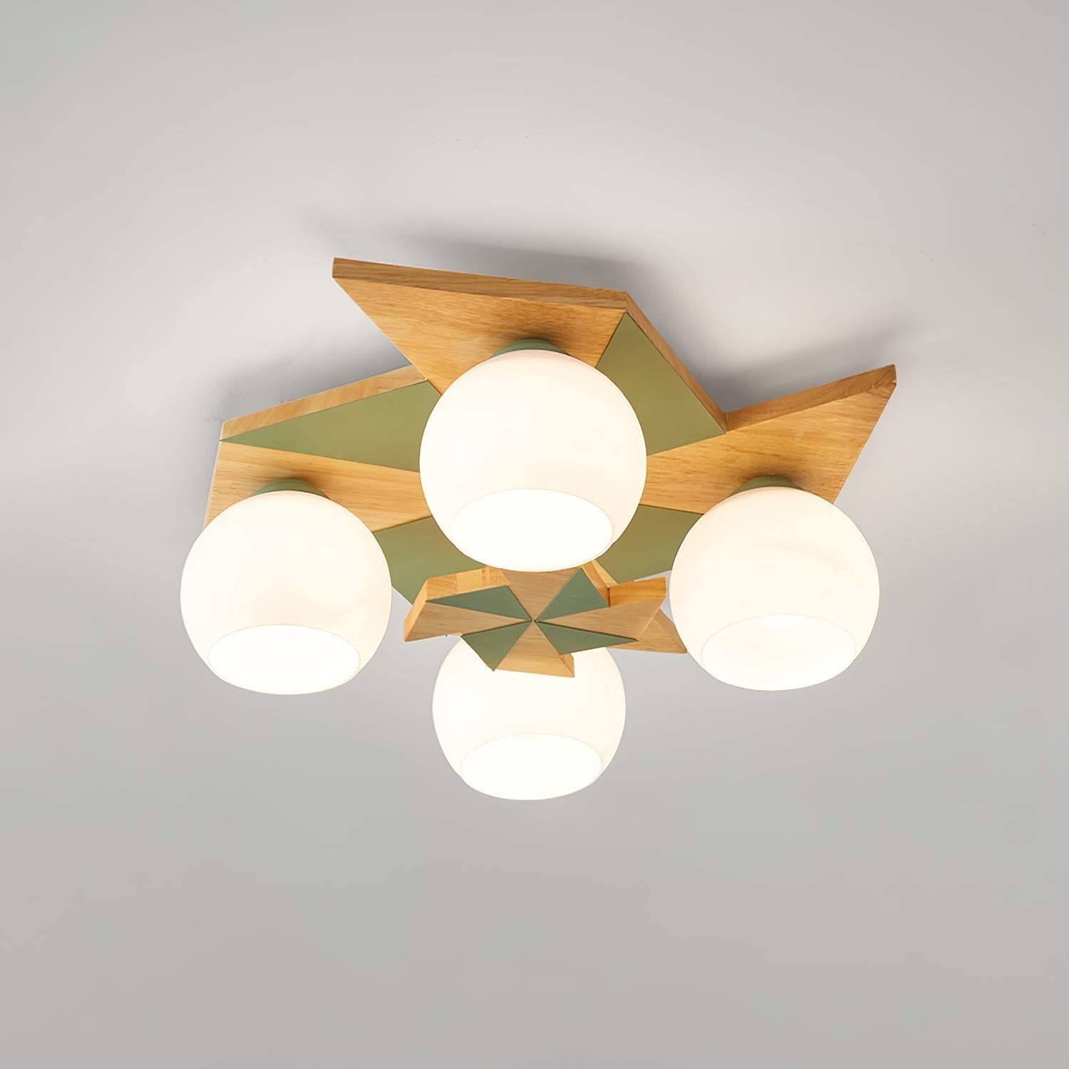 Dimmable Glass And Metal Wooden Ceiling Light